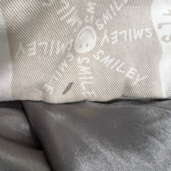 Smiley X H&M Womens XS Oversized Denim Shacket Shirt Beige White Button Up Smile - Picture 14 of 14